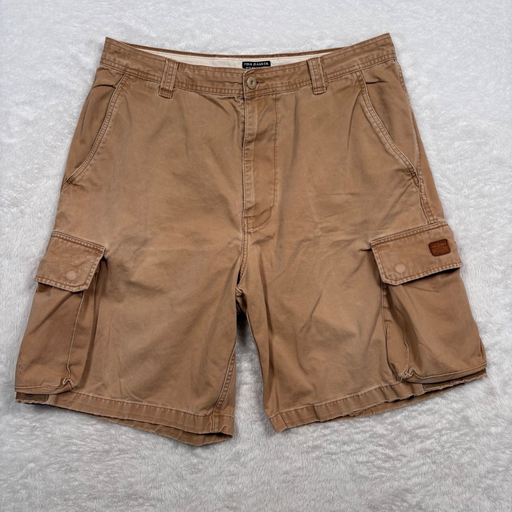 VTG 90s Ralph Lauren Polo Jeans Co Cargo Short Men 38 Tan Military Paratrooper - Picture 2 of 16